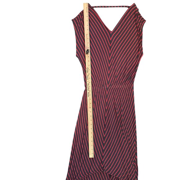 Mossimo Womens High-Low Dress S Red Gray Striped Casual Travel Comfort Midi - Picture 9 of 9